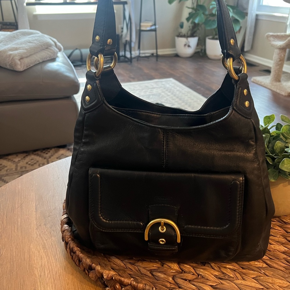 Coach Campbell Black Leather Shoulder Bag